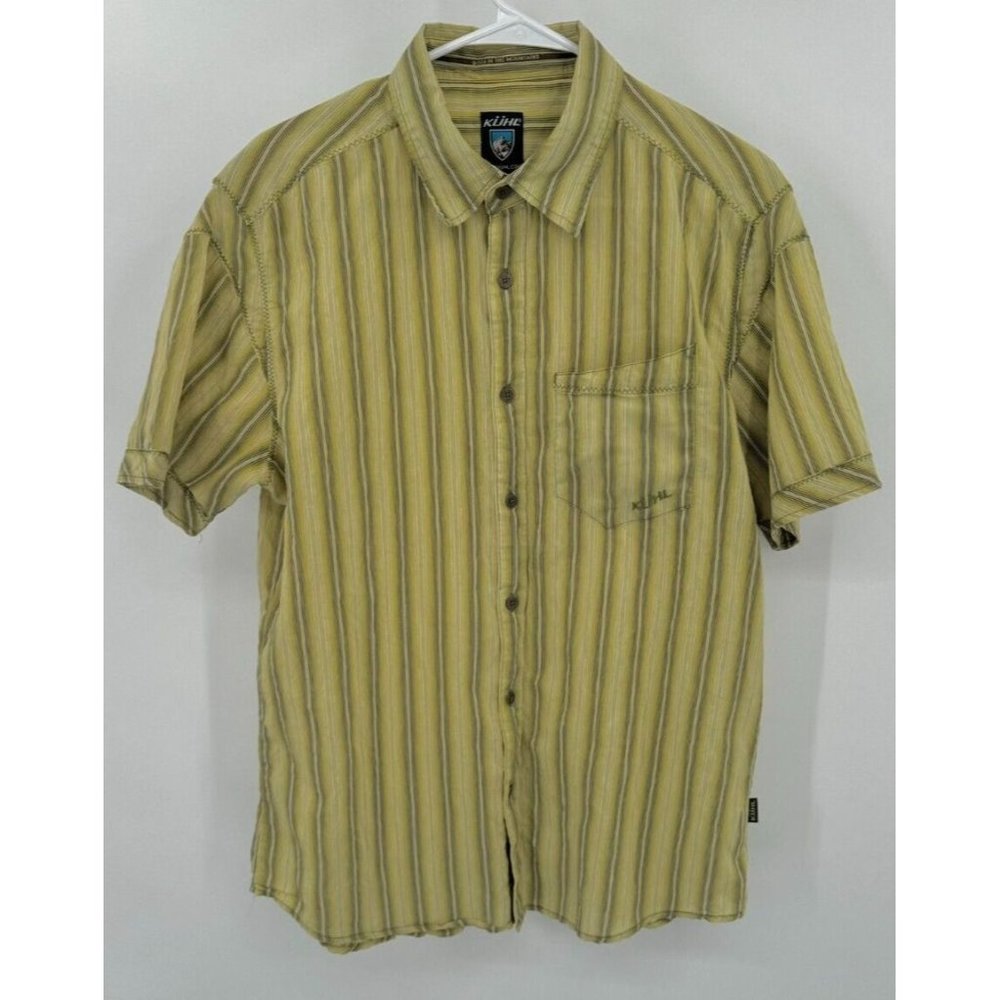 Kuhl Striped Button Up Short Sleeve Green Shirt‎ Mens Sz M